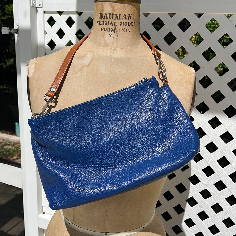 Valentina Italy Periwinkle Blue Pebbled Leather Handbag